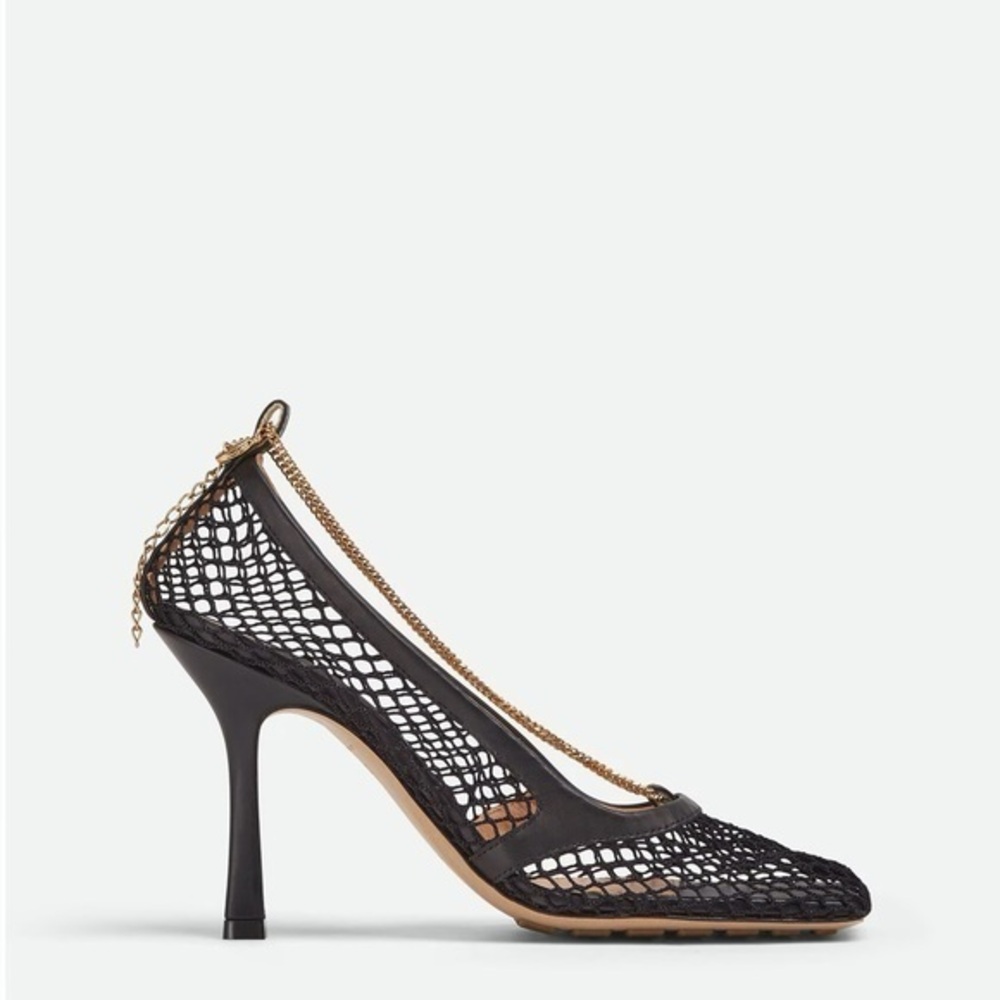 Black Mesh Heels with Chain Link Strap